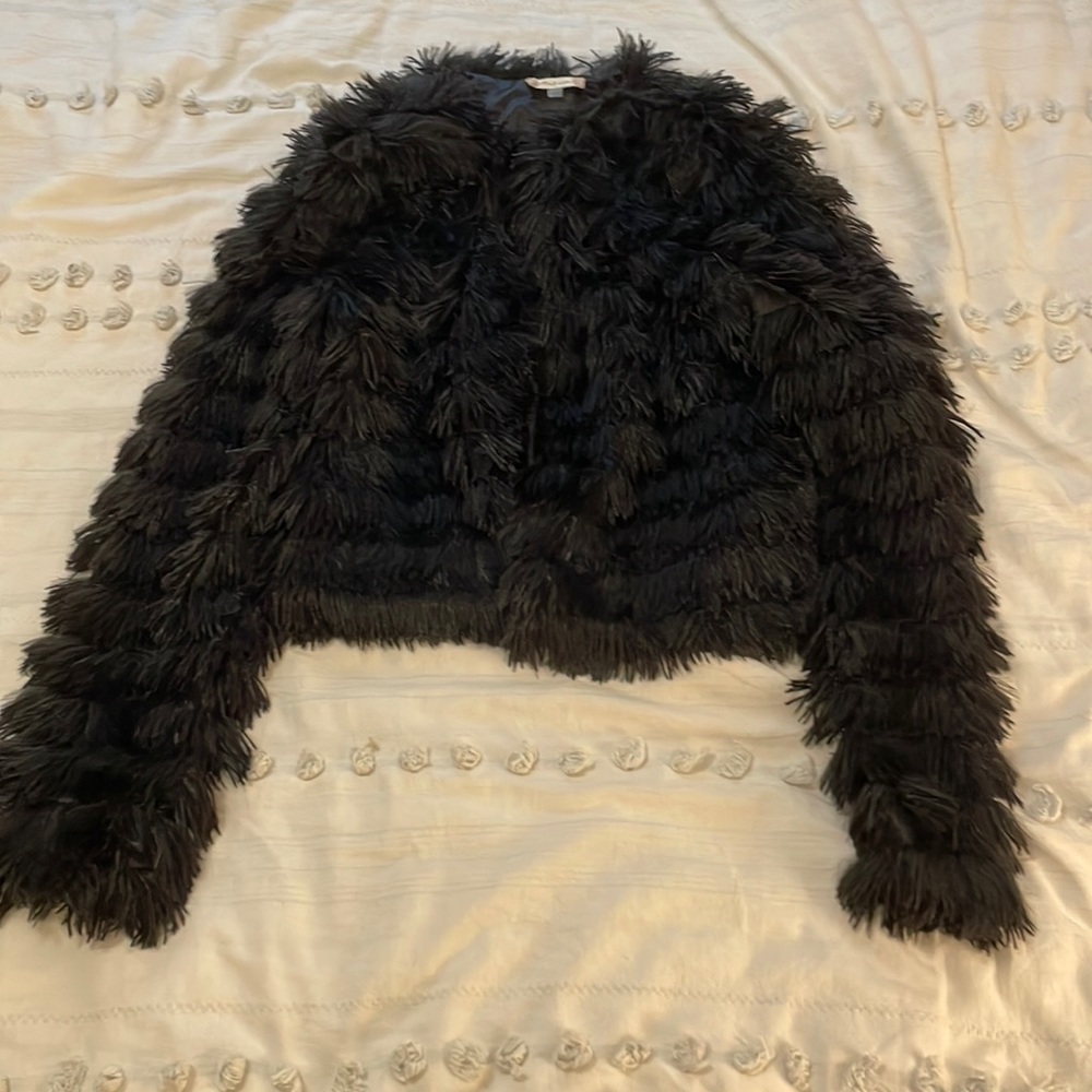 Altar'd State Black Faux Fur Shag Jacket